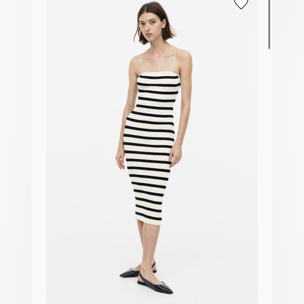 Ribbed strapless midi dress
